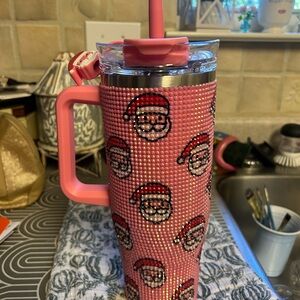 Pink Santa Tumbler with Straw